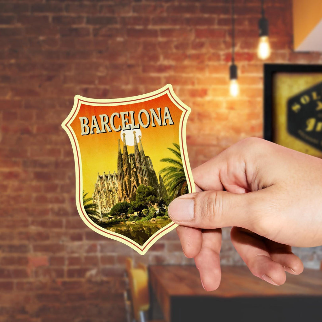Barcelona Travel Sticker: Vintage-style Spain Luggage Decal