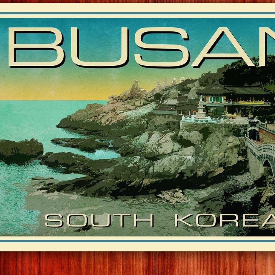 Busan, South Korea travel sticker, vintage style decal for suitcase, luggage, laptop or water bottle
