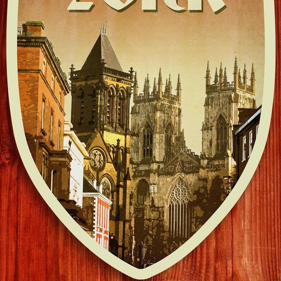 York, England Travel Sticker: Vintage Suitcase Decal