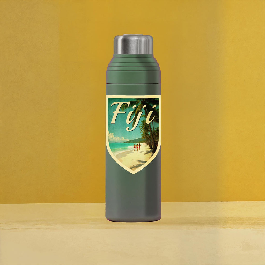 Fiji travel sticker, vintage-style decal for suitcase