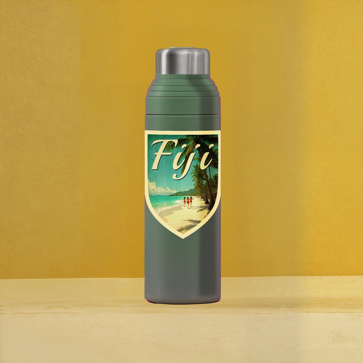 Fiji travel sticker, vintage-style decal for suitcase