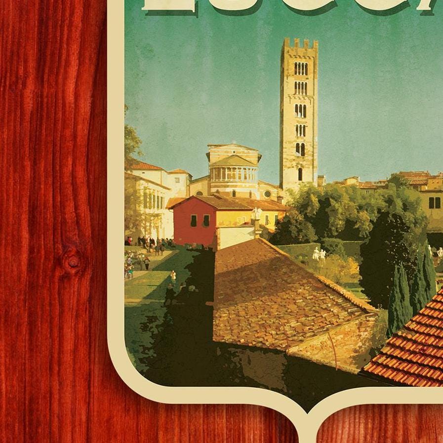 Lucca,  Italy Travel Sticker: Vintage Suitcase Decal