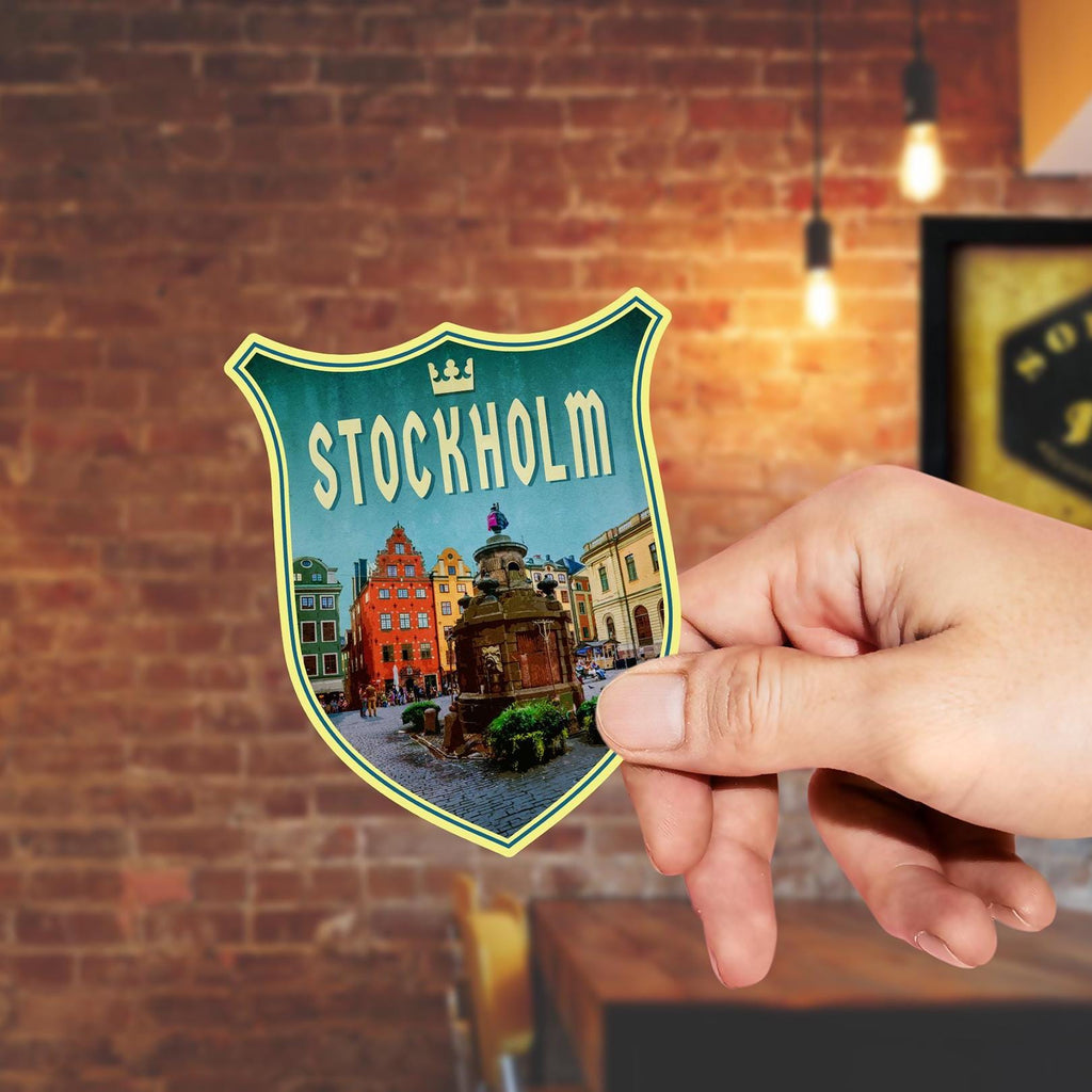 Stockholm Sweden Travel Sticker: Vintage Suitcase Decal
