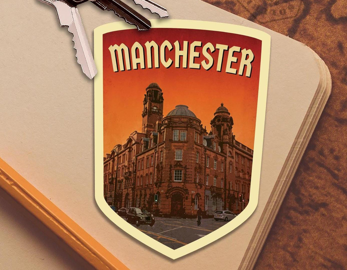 Manchester England Travel Sticker: Vintage-Style Luggage Decal