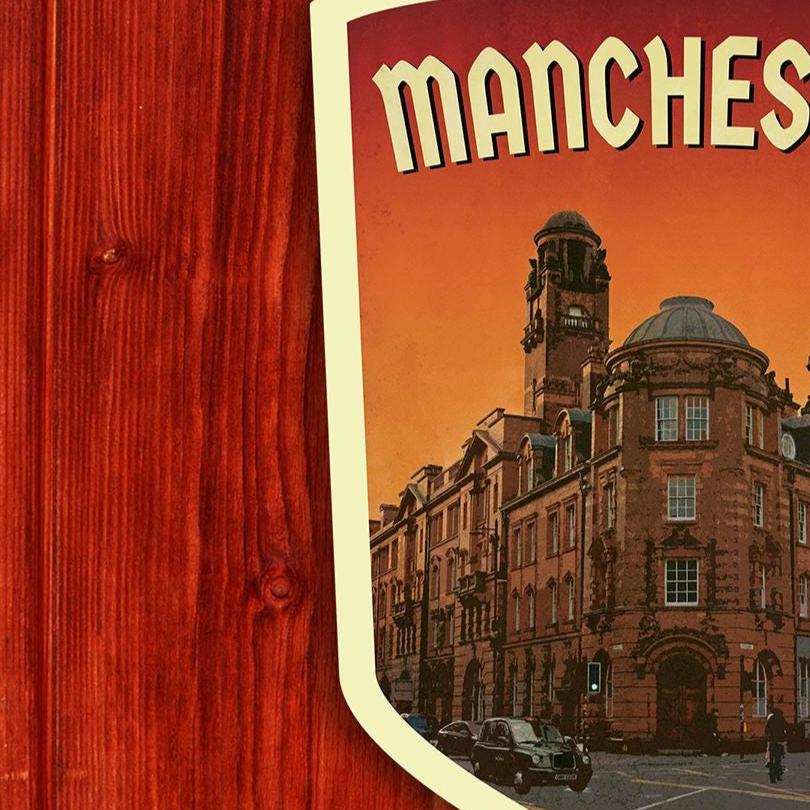 Manchester England Travel Sticker: Vintage-Style Luggage Decal