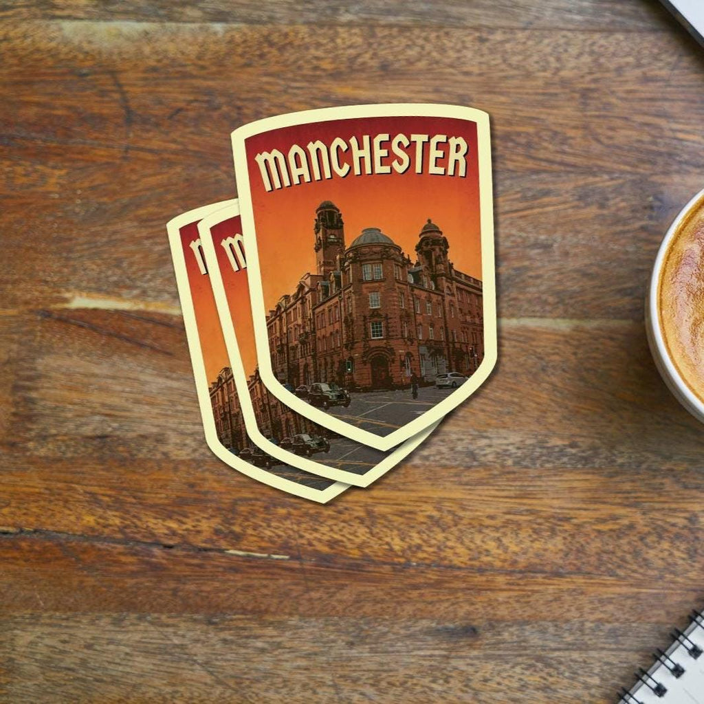 Manchester England Travel Sticker: Vintage-Style Luggage Decal