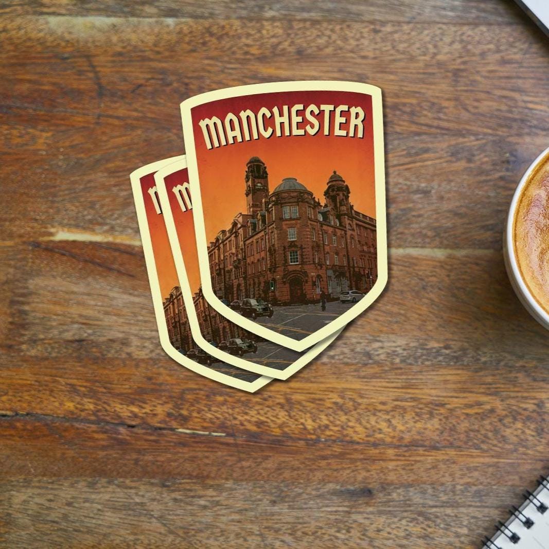 Manchester England Travel Sticker: Vintage-Style Luggage Decal
