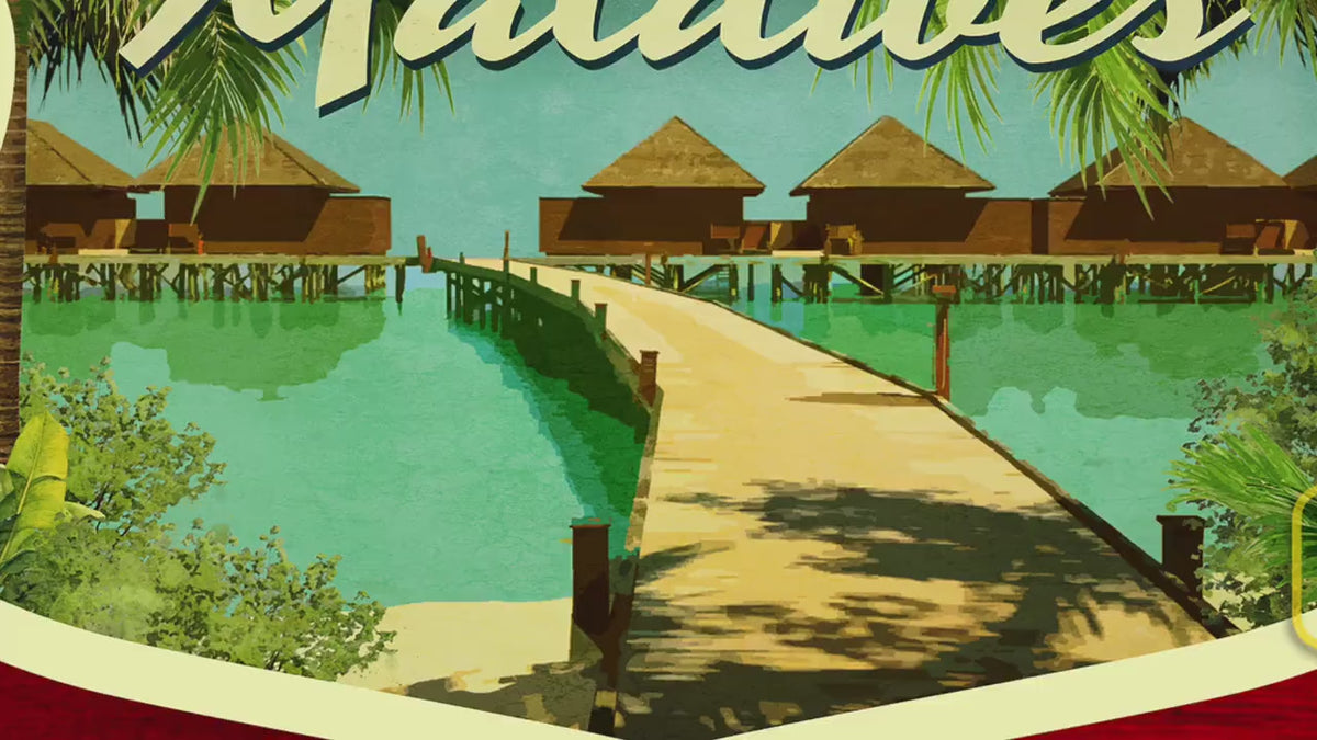 Maldives travel sticker, vintage style decal for suitcase, luggage, laptop or water bottle