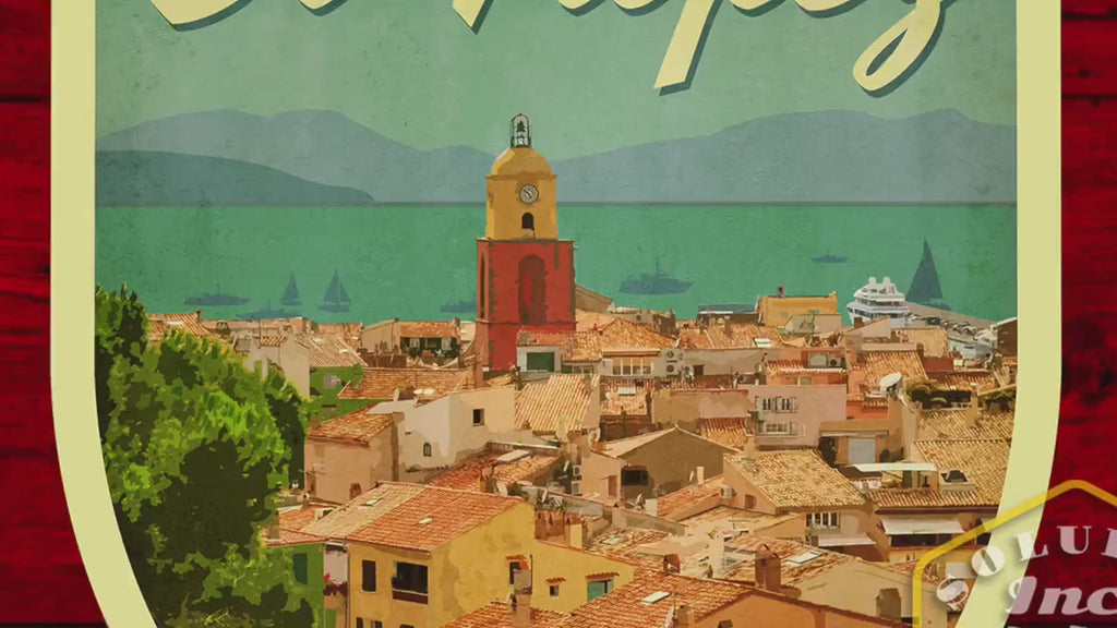 St Tropez France Travel Sticker: Vintage Suitcase Decal