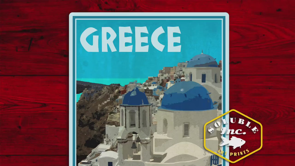 Greece Travel Sticker: Vintage Santorini Luggage Decal