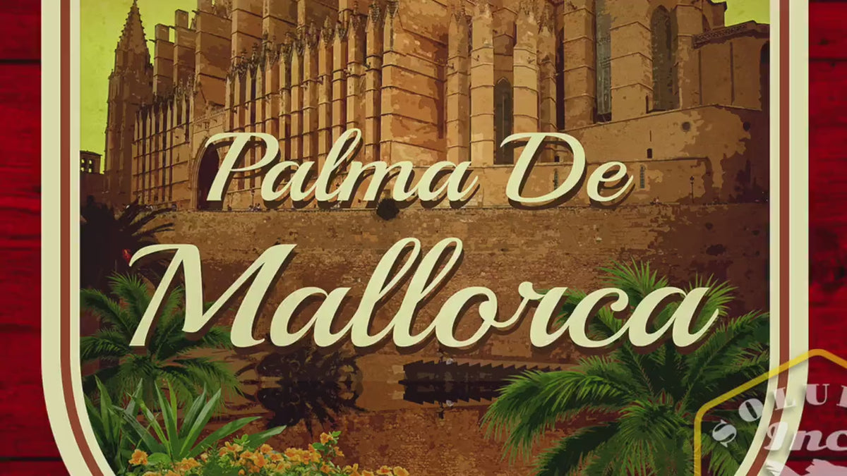 Palma De Mallorca Travel Sticker: Vintage Suitcase Decal