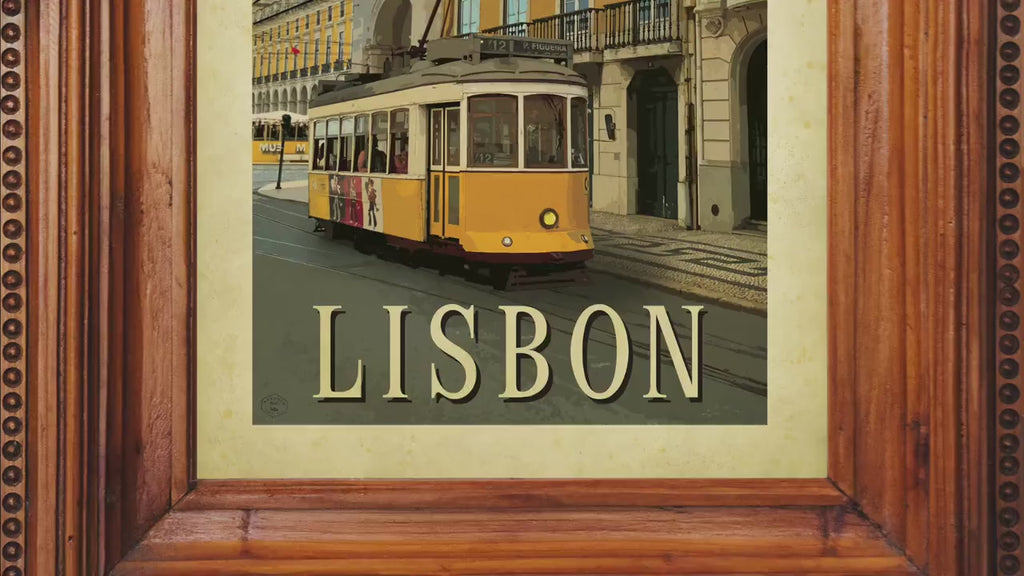 Lisbon Travel Poster: Vintage Yellow Tram, Minimalist Art Print