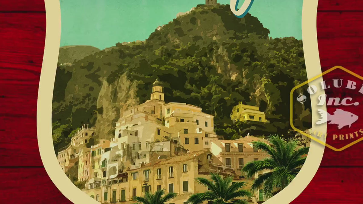 Amalfi Coast Italy Travel Sticker: Vintage Suitcase Decal