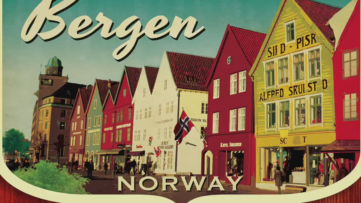 Bergen Norway Travel Sticker: Vintage-Style Luggage Decal