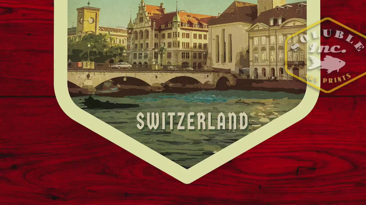 Zurich Switzerland Travel Sticker: Vintage=style Luggage, Laptop Decal