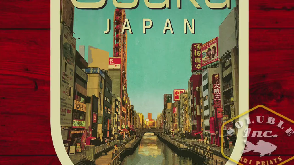 Osaka Japan travel sticker, vintage style decal for suitcase, luggage, laptop or water bottle