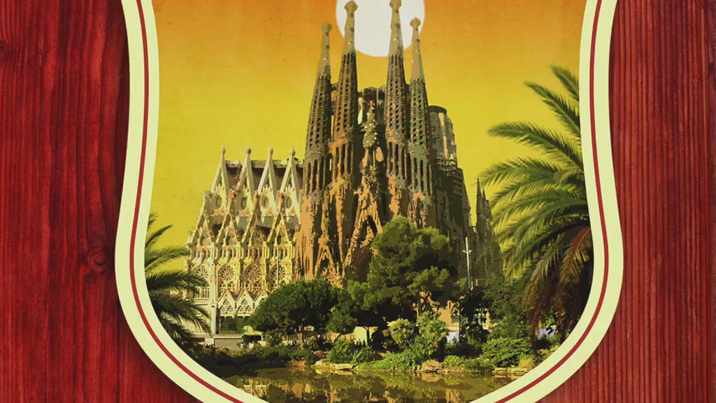 Barcelona Travel Sticker: Vintage-style Spain Luggage Decal