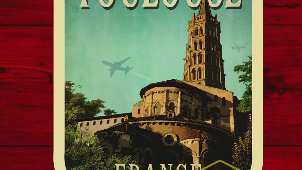 Toulouse France Travel Sticker: Vintage Suitcase Luggage Decal