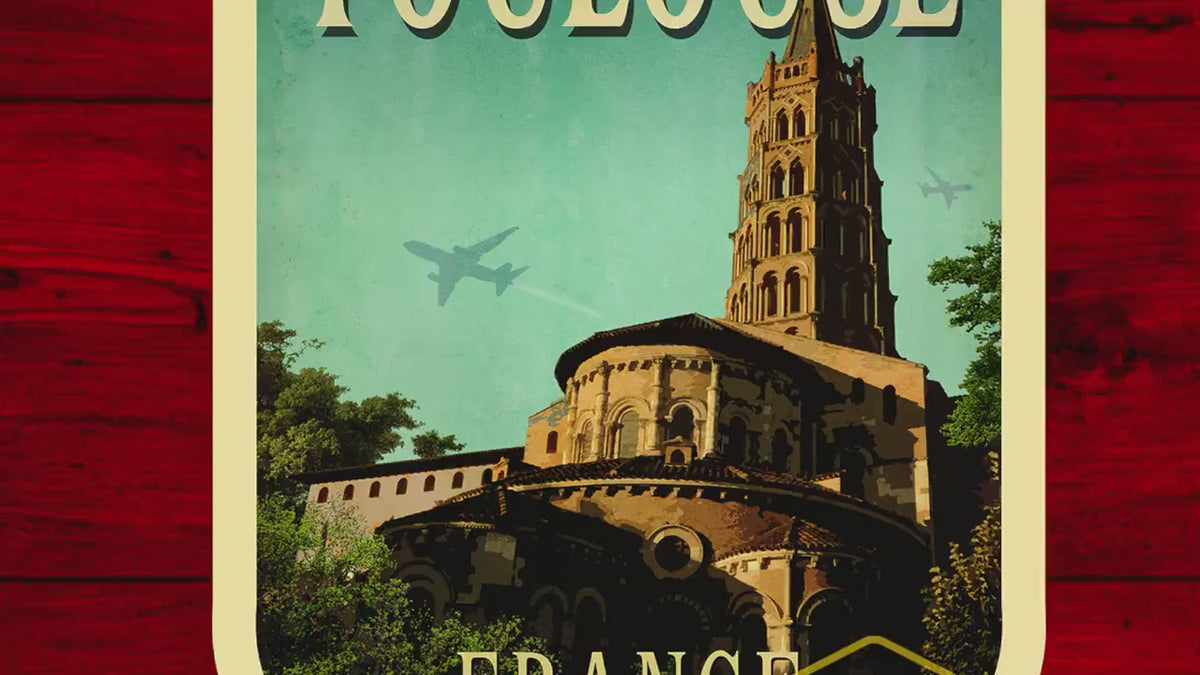 Toulouse France Travel Sticker: Vintage Suitcase Luggage Decal