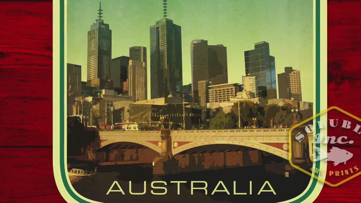 Melbourne Australia travel sticker, vintage style decal for suitcase, luggage, laptop or water bottle