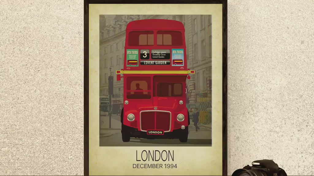 London Travel Art Print: Vintage Red Bus Cityscape Art Poster
