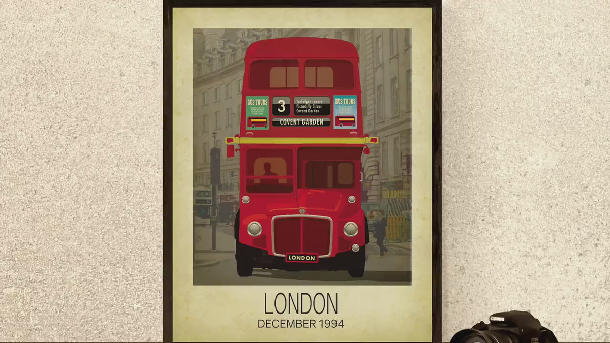 London Travel Art Print: Vintage Red Bus Cityscape Art Poster