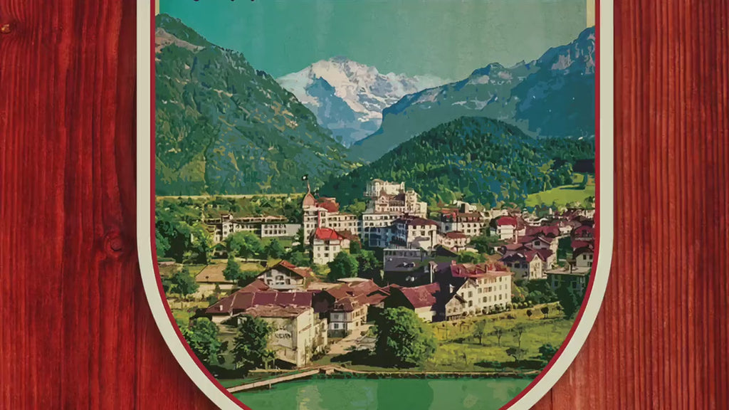 Interlaken Switzerland Travel Sticker: Vintage=style Luggage, Laptop Decal