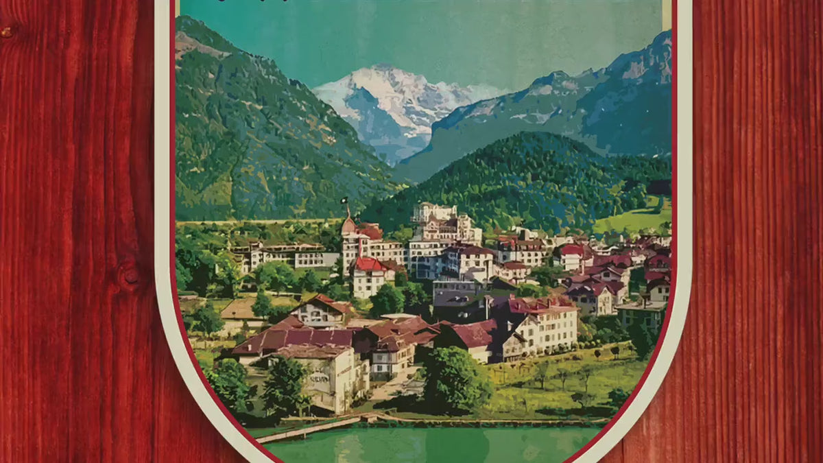Interlaken Switzerland Travel Sticker: Vintage=style Luggage, Laptop Decal