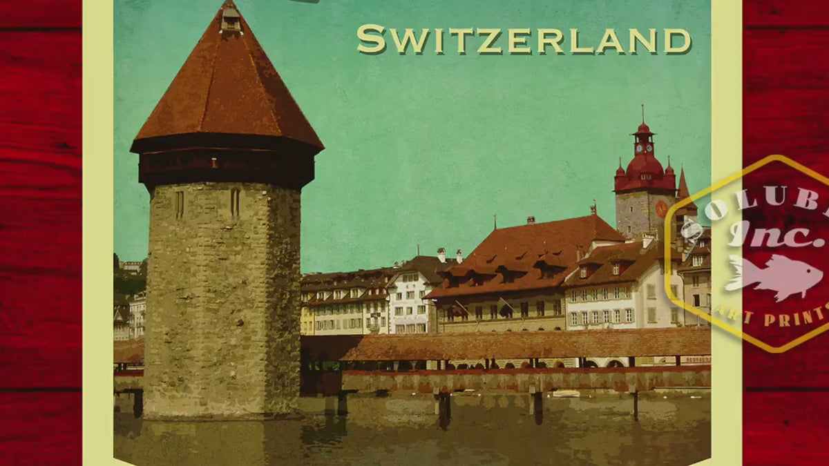 Lucerne Switzerland Travel Sticker: Vintage Suitcase Decal