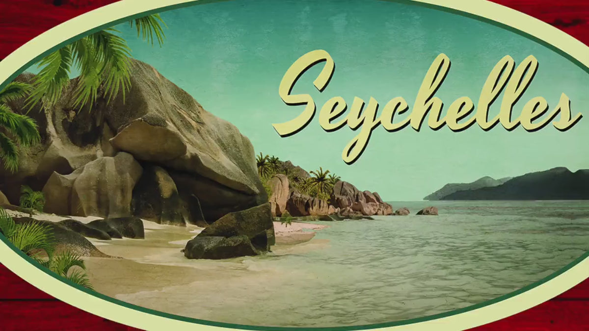 Seychelles travel sticker, vintage style decal for suitcase, luggage, laptop or water bottle