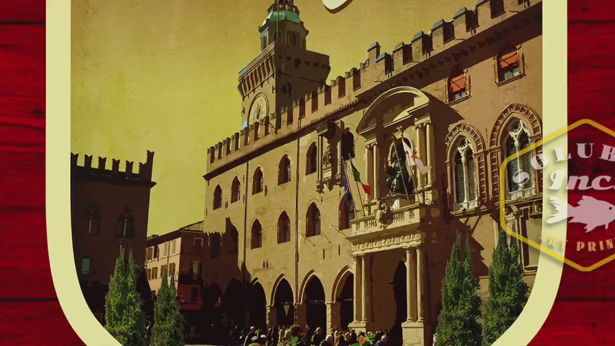 Bologna Italy Travel Sticker: Vintage Suitcase Decal