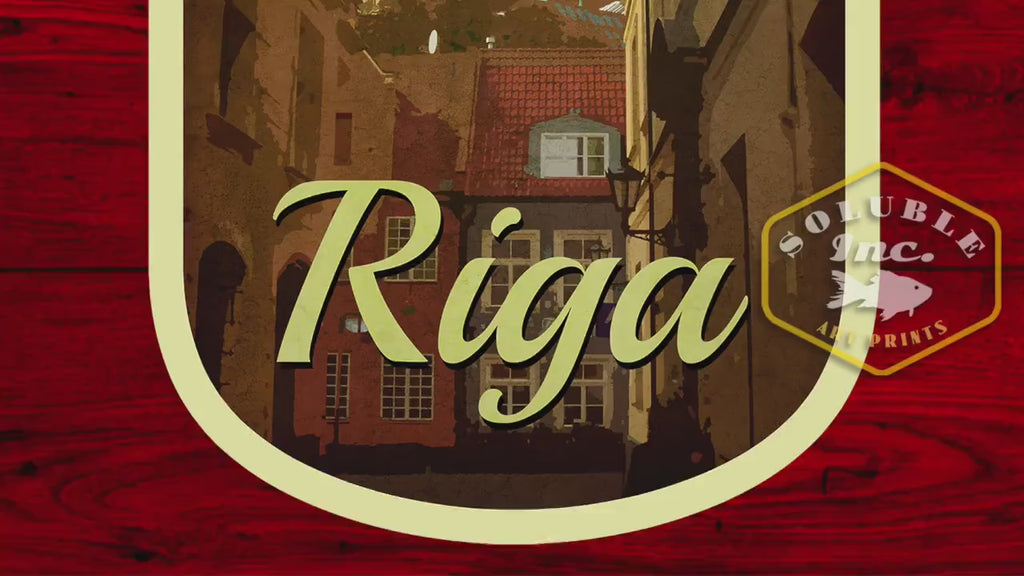 Riga Latvia Travel Sticker: Vintage Suitcase Decal