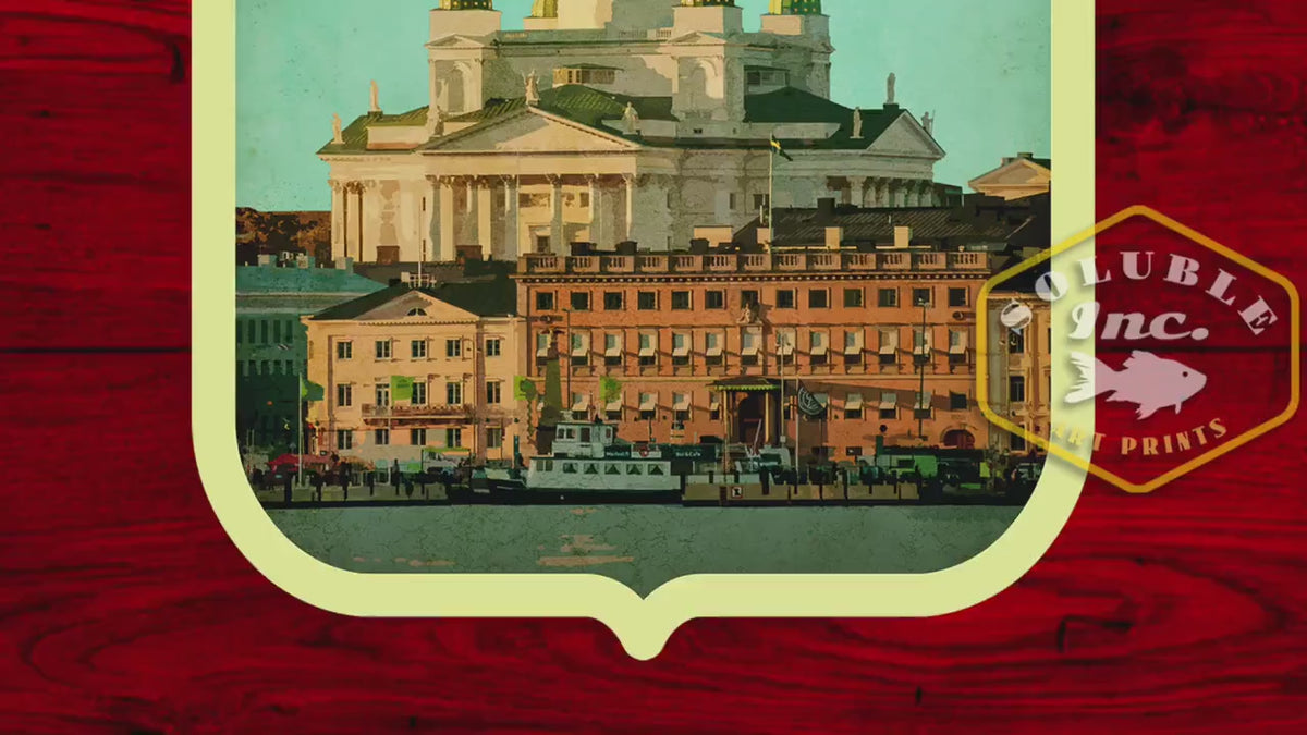 Helsinki Finland Travel Sticker: Vintage Suitcase Decal
