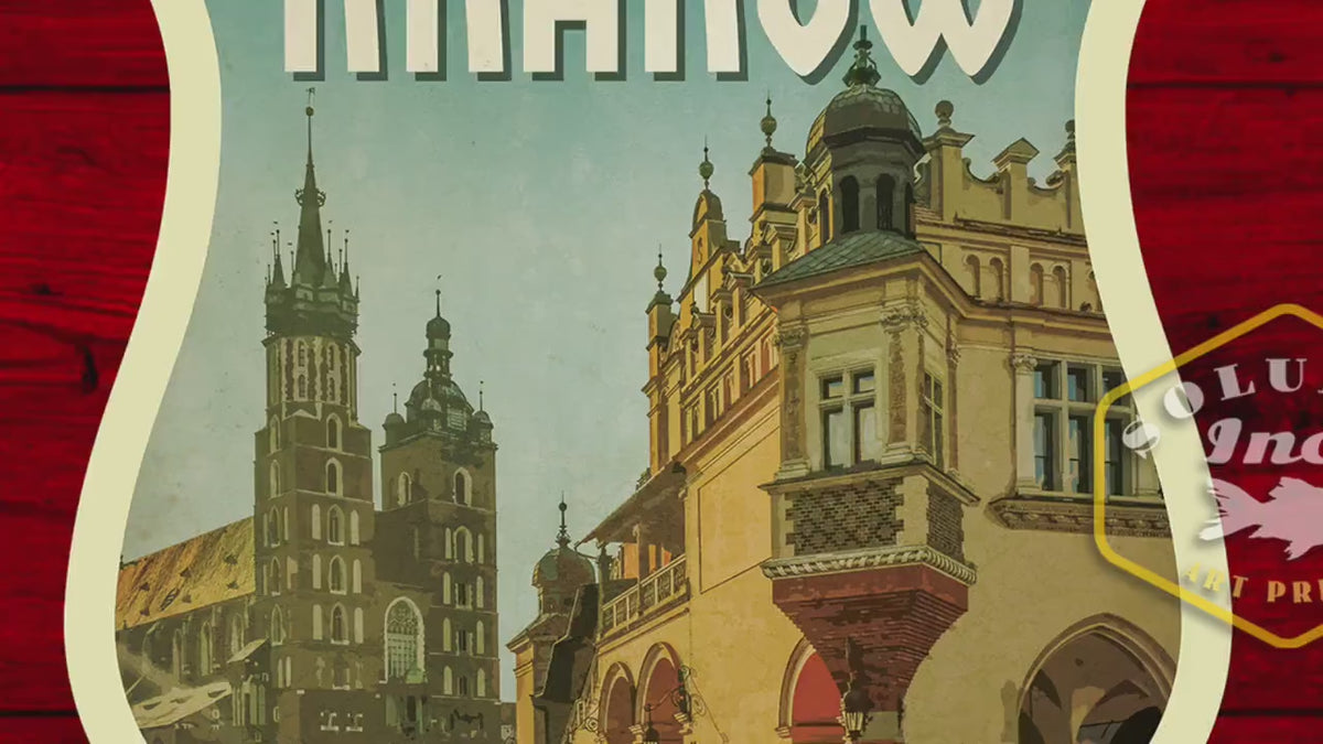 Krakow Poland Travel Sticker: Vintage Suitcase Decal
