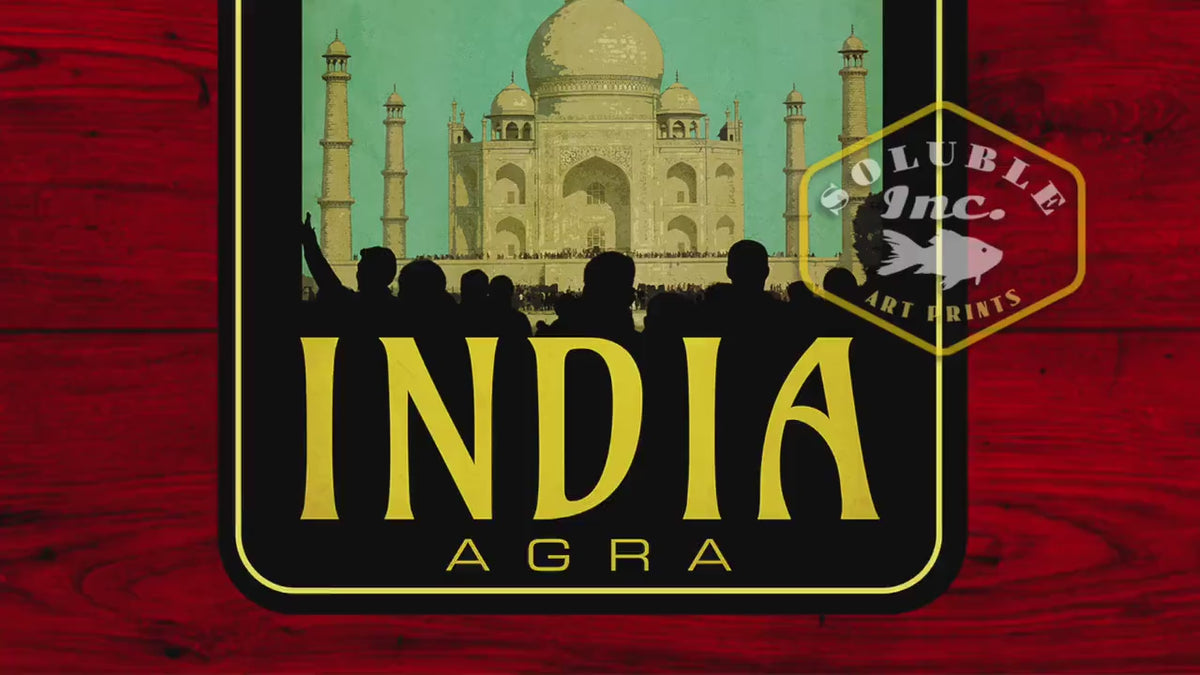 India Agra travel sticker, vintage style decal for suitcase, luggage, laptop or water bottle