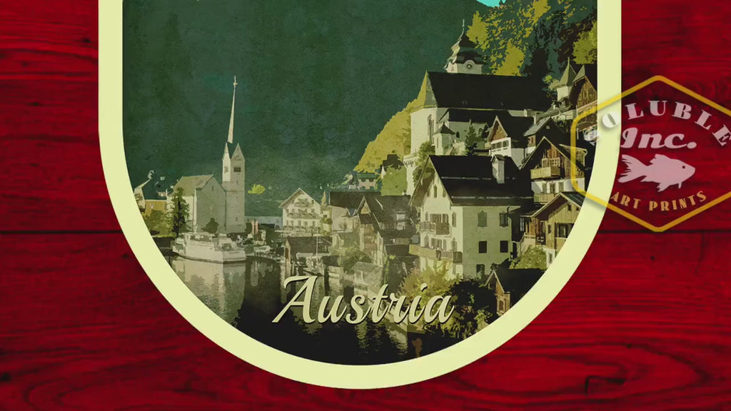 Hallstatt Austria Travel Sticker: Vintage Suitcase Decal