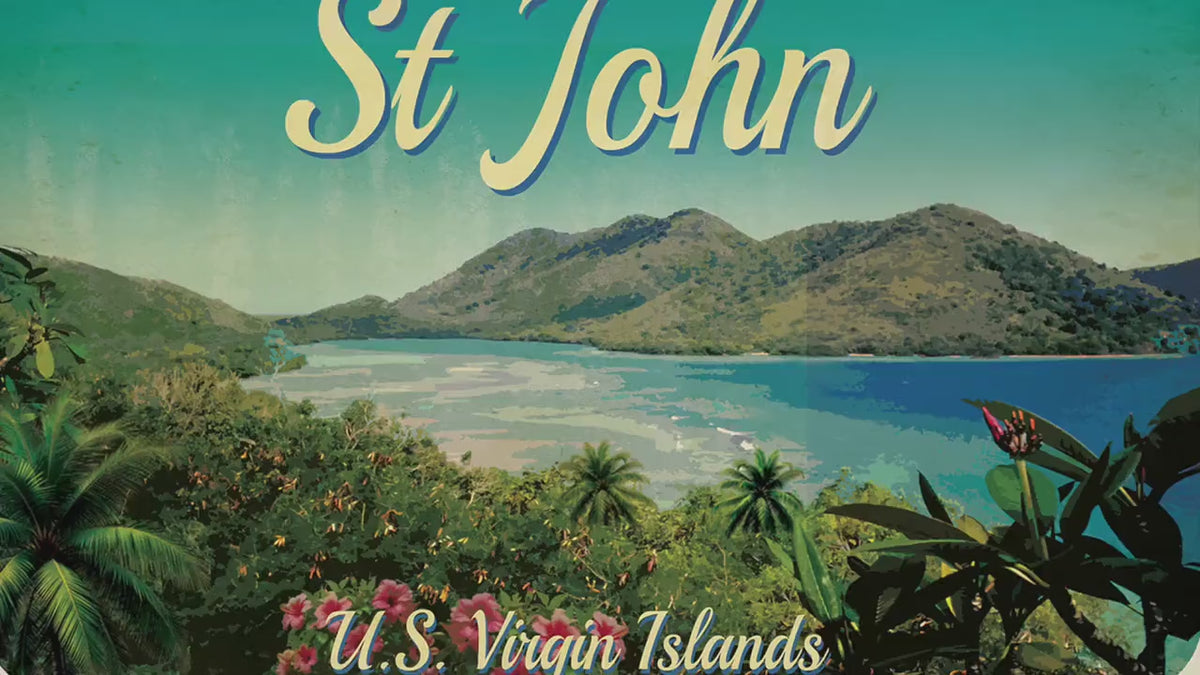 St John Virgin Islands Travel Sticker: Vintage Suitcase Decal
