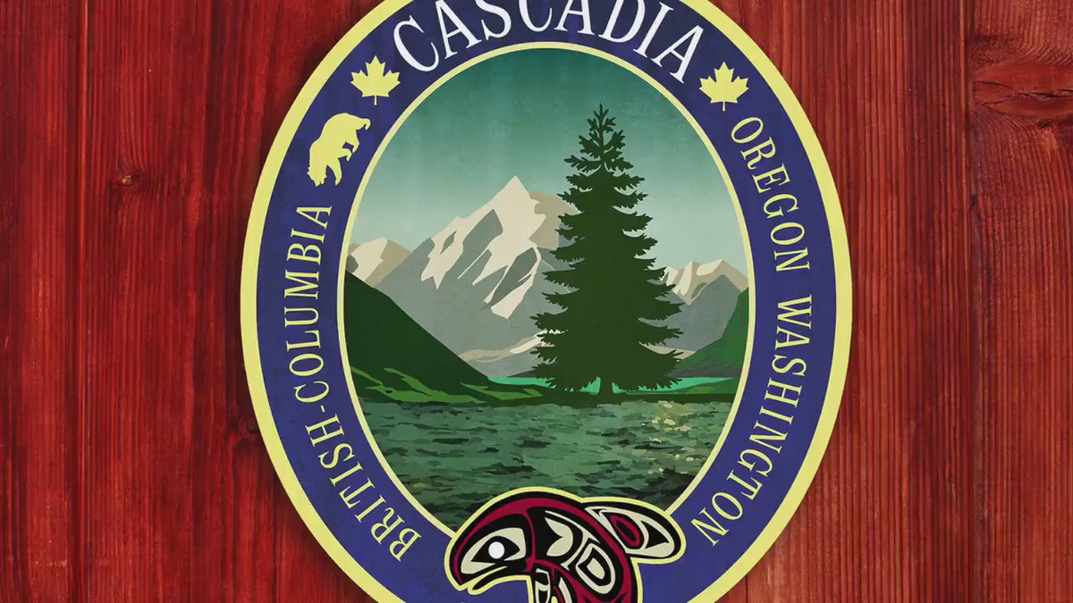 Cascadia travel sticker, vintage style decal for suitcase, luggage, laptop or water bottle