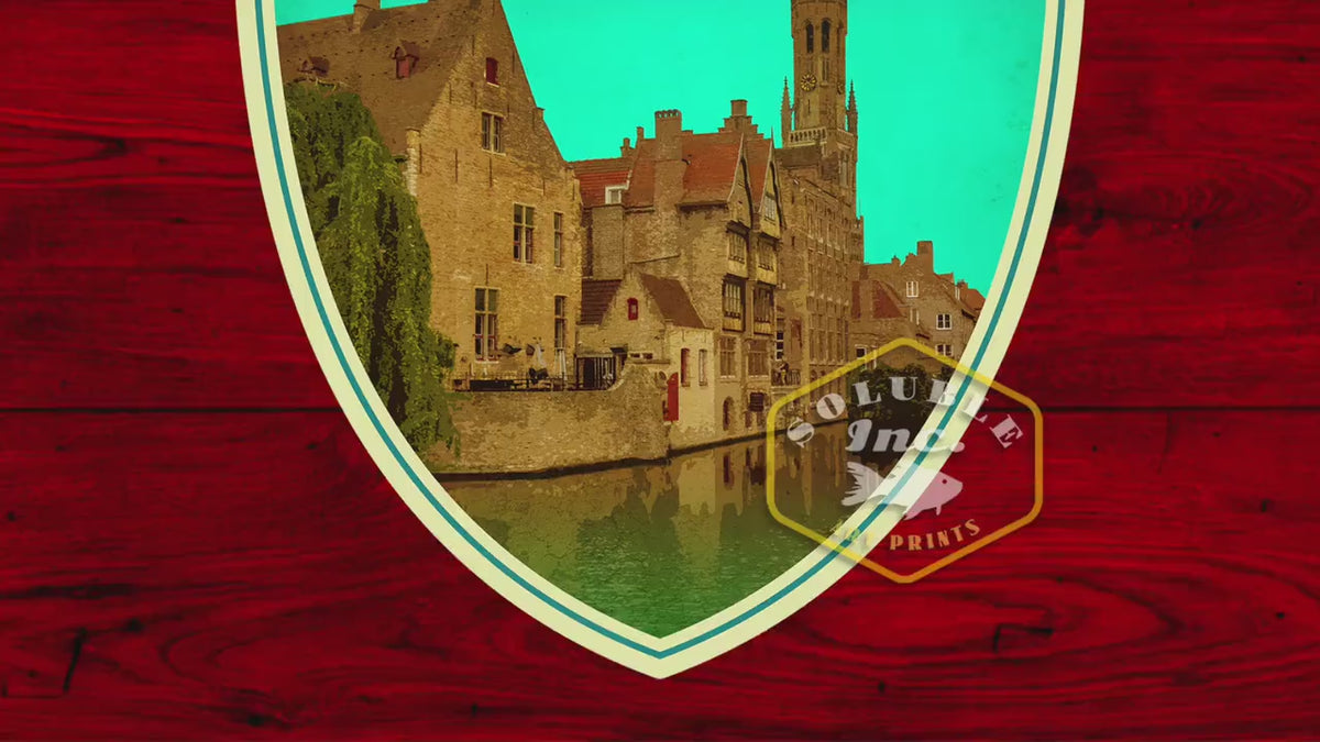 Bruges Belgium Travel Sticker: Vintage Suitcase Decal