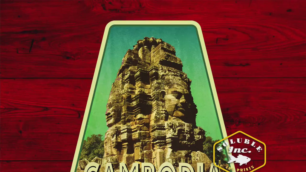 Cambodia travel sticker, vintage style decal for suitcase, luggage, laptop or water bottle