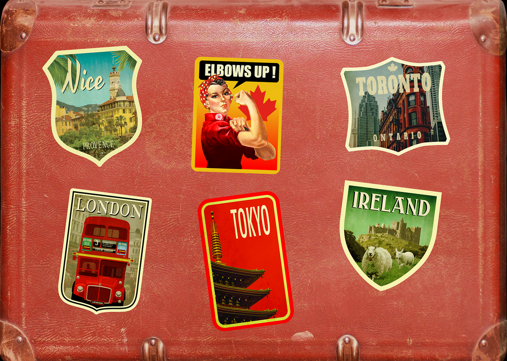 Elbows Up sticker, vintage-style decal for suitcase, laptop or water bottle